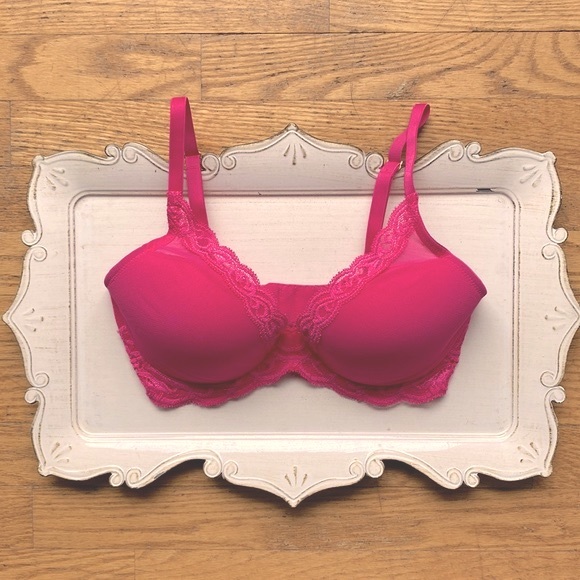 Natori Feathers Plunge Bra Size 32DD Hot Pink - Picture 2 of 7